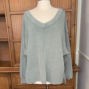 Aerie Double V Neck Ribbed Sweatshirt, Size Small
